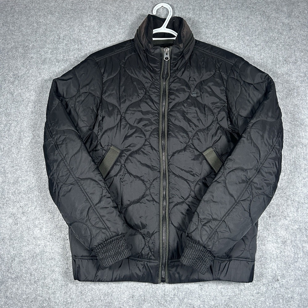G-Star Raw Jacket Meefic Quilted Overshirt Mens Size Medium Black Green Full Zip